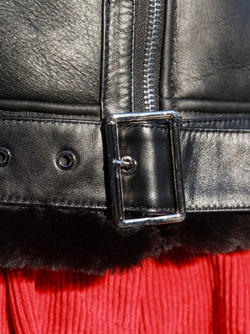 Winter Fashion Women Warm Wool Shearling Jacket Short Moto Biker Slim Fit Outwear Coat Real Leather Real Fur Jacket Windbreaker