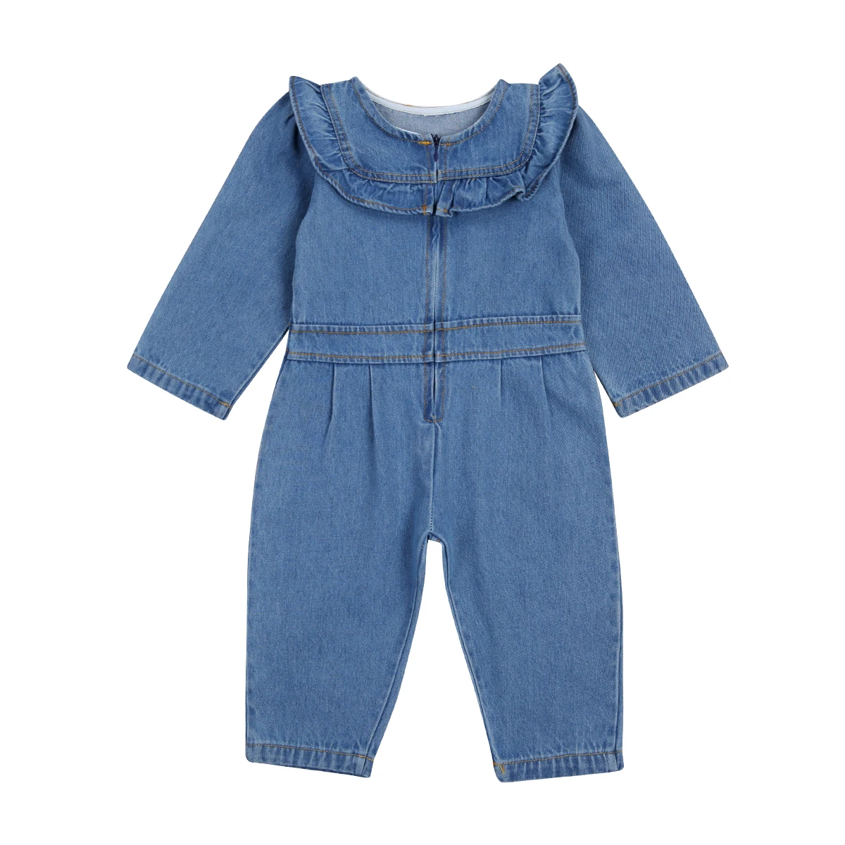 Комбинезон детский джинсовый на молнии с оборками и длинным рукавом От 1 до 6 лет |