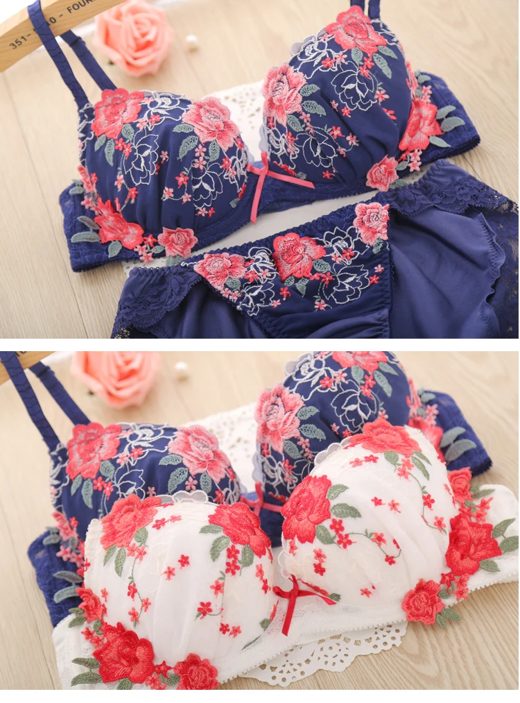 European sexy underwear embroidery flower mesh deep V on the girl lady bra set 2044