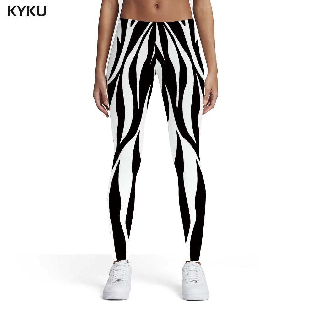 KYKU Black And White Leggings Women Leopard Printed pants Zebra Elastic Art Leggins Womens Leggings Pants Fitness Bodybuilding lululemon align leggings