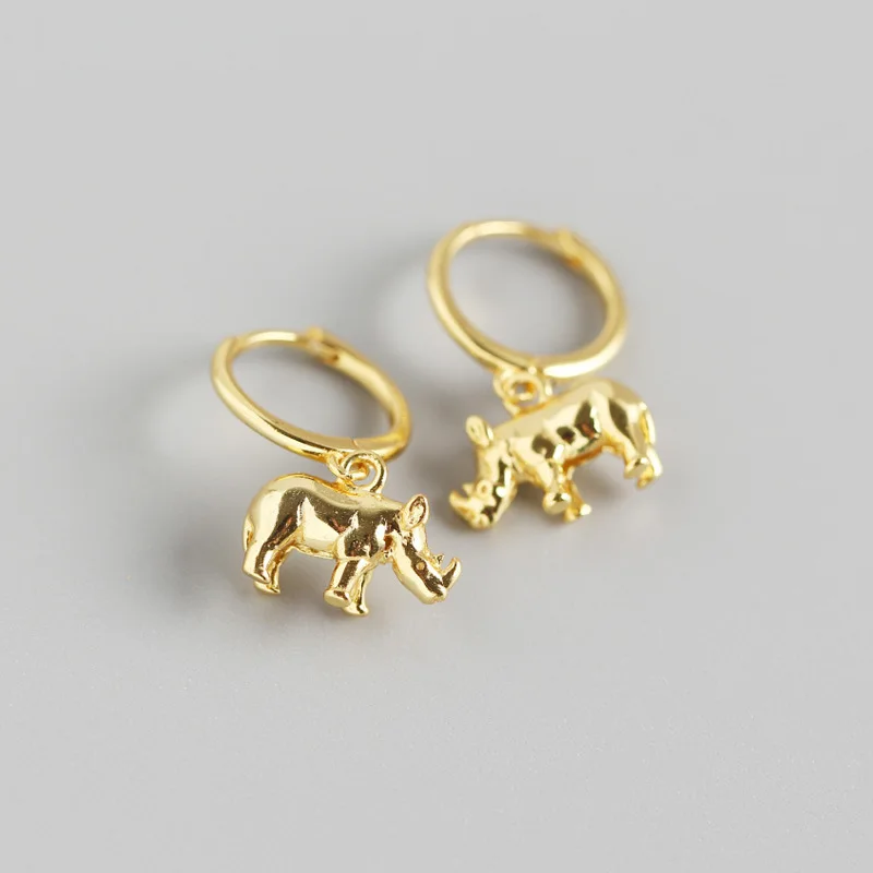 1pair gold 8.5mm 925 Стерлинговое Серебро, серьги, лучшие продажи, стерео животное носорог, кольцо для ушей, серьги-капли, модные, индивидуальные, для девушек, женщин, серебряные серьги, еврей - Окраска металла: 1pair gold 8.5mm