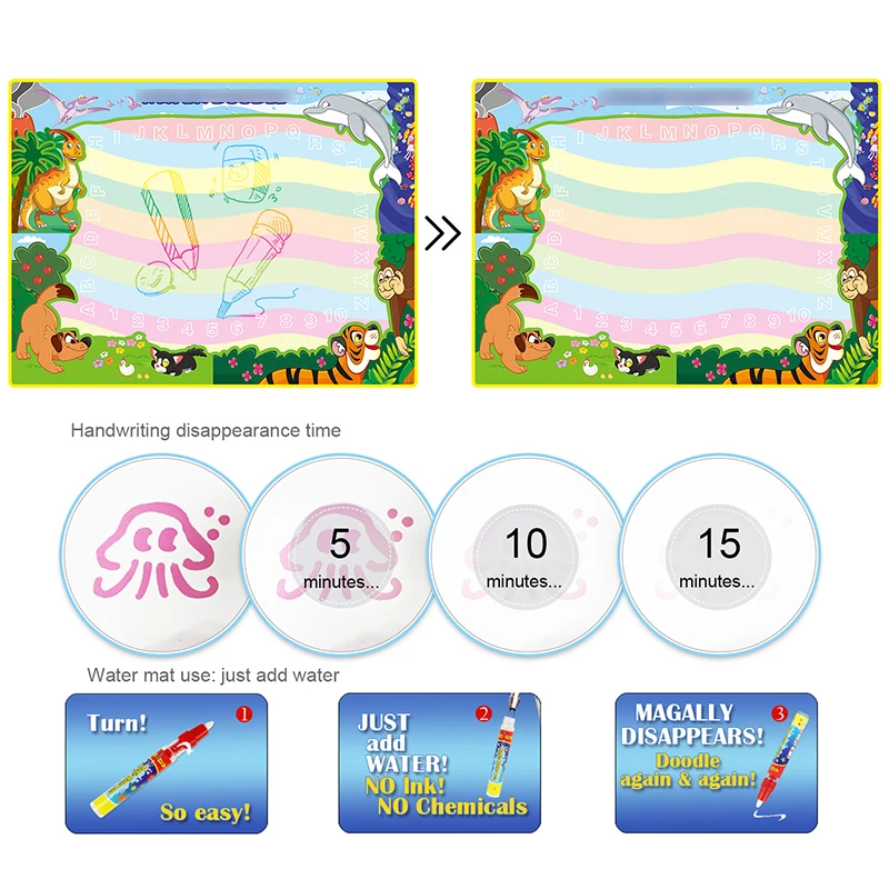 Магический коврик для рисования с животными 6 видов большой размер набор