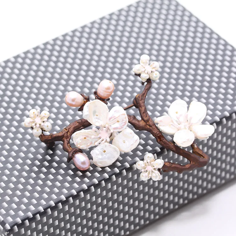 

Cherry Blossom Brooch Natural Pearl America Designer Works Top Grade Corsage Accessories