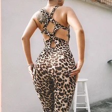 Combinaison léopard Sexy pour femme, nouvelle collection 2021, élastique, slim, body sportif, Bandage au dos, ajourée, barboteuse Sexy