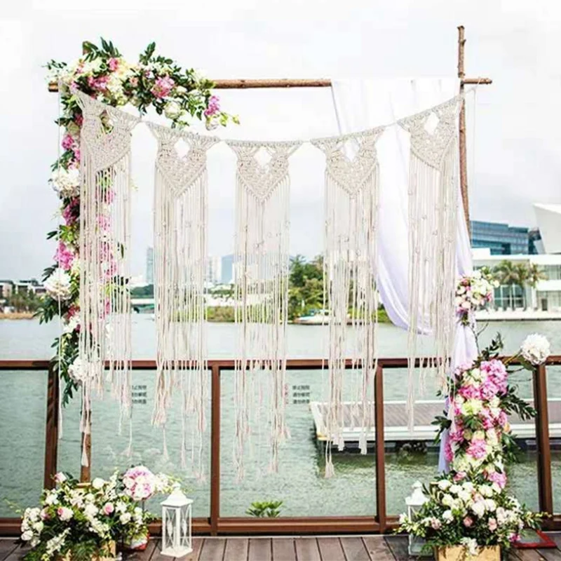 

Long Hanging Bohemian Macrame Woven Handmade Tapestry Knitting Wall Tapisserie Home Decoration Craft Wedding Home Decor Gift