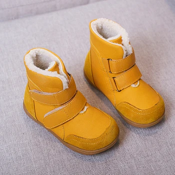 baratas Botas De Menina Criança Meninos De Couro Genuíno Estilo Britânico Ankle Boots Outono Inverno Causal Crianças Light-peso Plush Calçado Com Raquetes De Neve