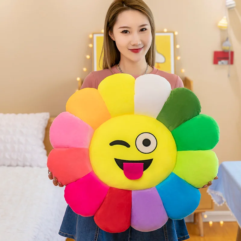 Cute Sunflower Pillow Plush Soft Pillow Seat Cushion Baby Kids Floor Play Mat Chair Cushion Sofa For Home Car Decor Pillow Gifts