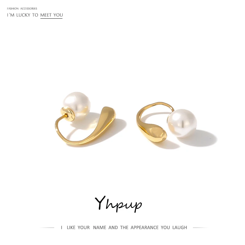 Yhpup искусственный жемчуг серьги-гвоздики персонализированные корейские простые золотые серьги заявление Шарм S925, булавки, ювелирное изделие для офисная обувь
