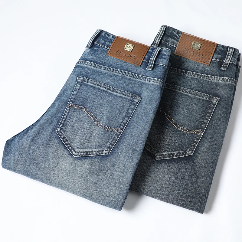 Classic Style Men's Slim Jeans New Business Fashion Stretch Denim Skinny Jean Trousers Male Brand Pants Blue and Blue grey