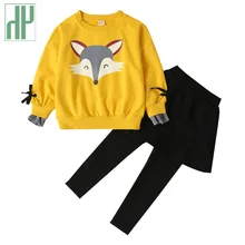 Детская одежда для девочек изысканные наряды с длинными рукавами рубашки+ платье, брючные костюмы осенне-зимняя детская одежда для подростков 4, 6, 9, 12 лет