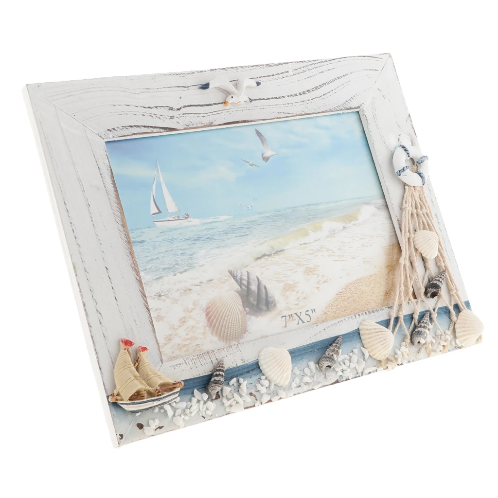 Wooden Photo Picture Frame Family Wedding Photo Holder for Home Wedding Beach Hut Cottage Decor