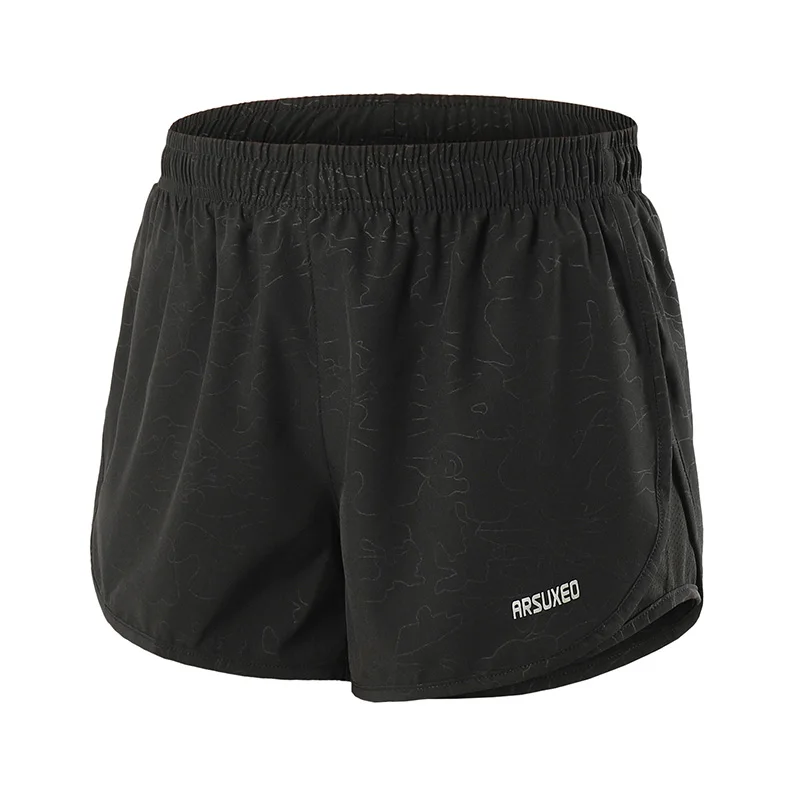 black ARSUXEO женские шорты 2 в 1 быстросохнущие для спорта, зала и йоги, фитнес, женские колготки для бега, шорты b1102 - Цвет: black
