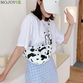 

Creative Women Cow Milk Print Crossbody Bag Classic Texture Delicate Design Chic Canvas Female Panda Pendant Shoulder Handbags