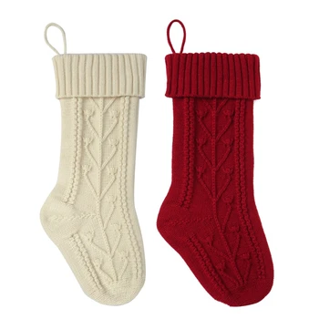 

2 Pack Christmas Decoration Knitted Elk Stockings Sock Candy Gift Bag Xmas Tree Hanging Pendant Ornament for Kids