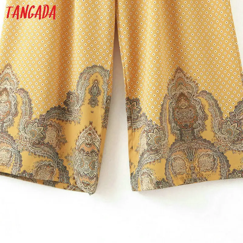 Tangada женские желтые брюки в горошек с высокой талией и поясом Модные женские широкие брюки свободные удобные брюки SL61