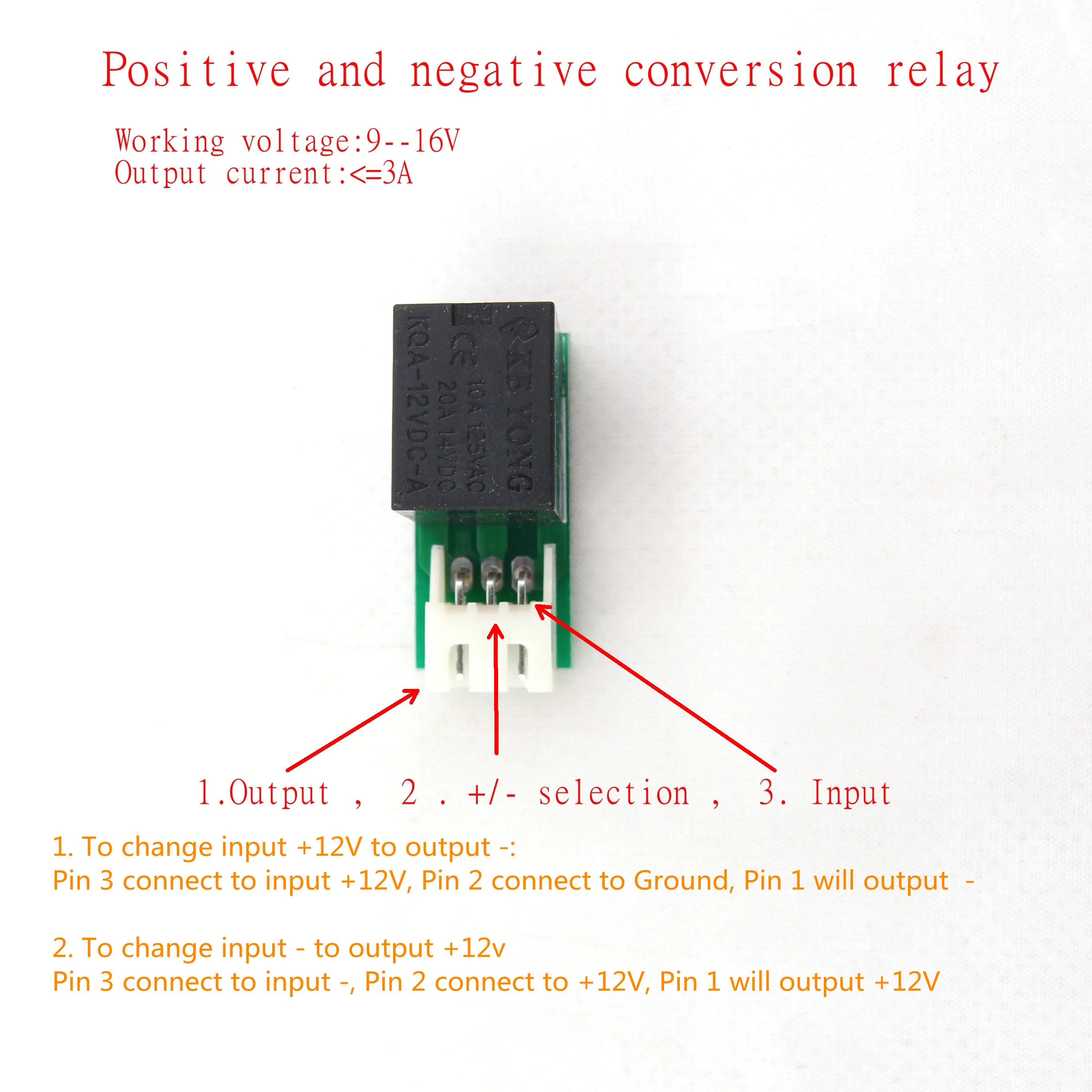 Positive and negative conversion relay with cable for car electronics installation or repair