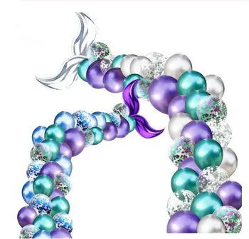 

42pcs Metallic Latex Balloons With 2Types Ball Chain&Glue Mermaid Tail Confetti Ball Supplies Wedding Party Festival Decorations