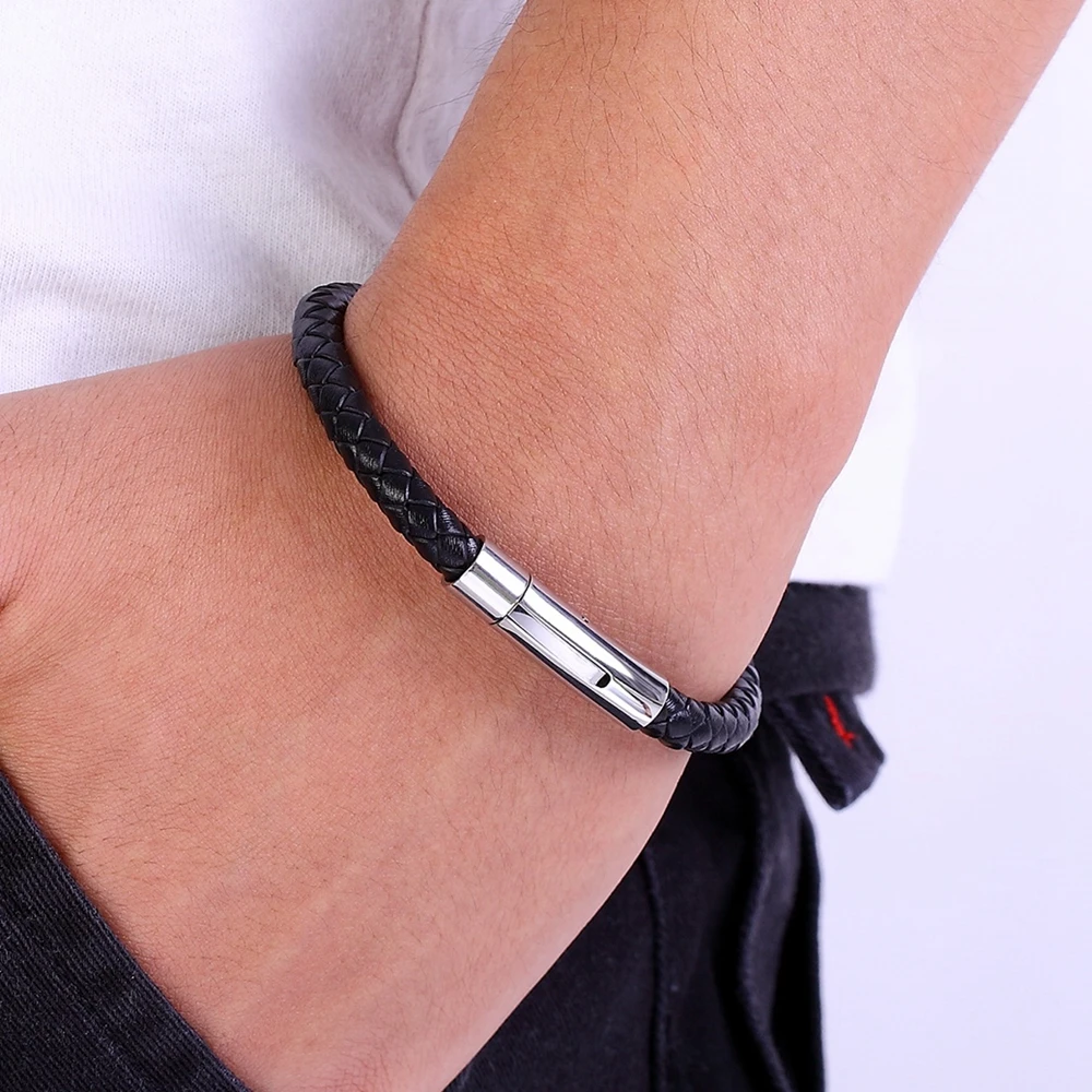 Bracelet Jewelry Stainless Steel Braided Bracelets For Women Men Genuine Leather Bangles Special Birthday Party Jewelry