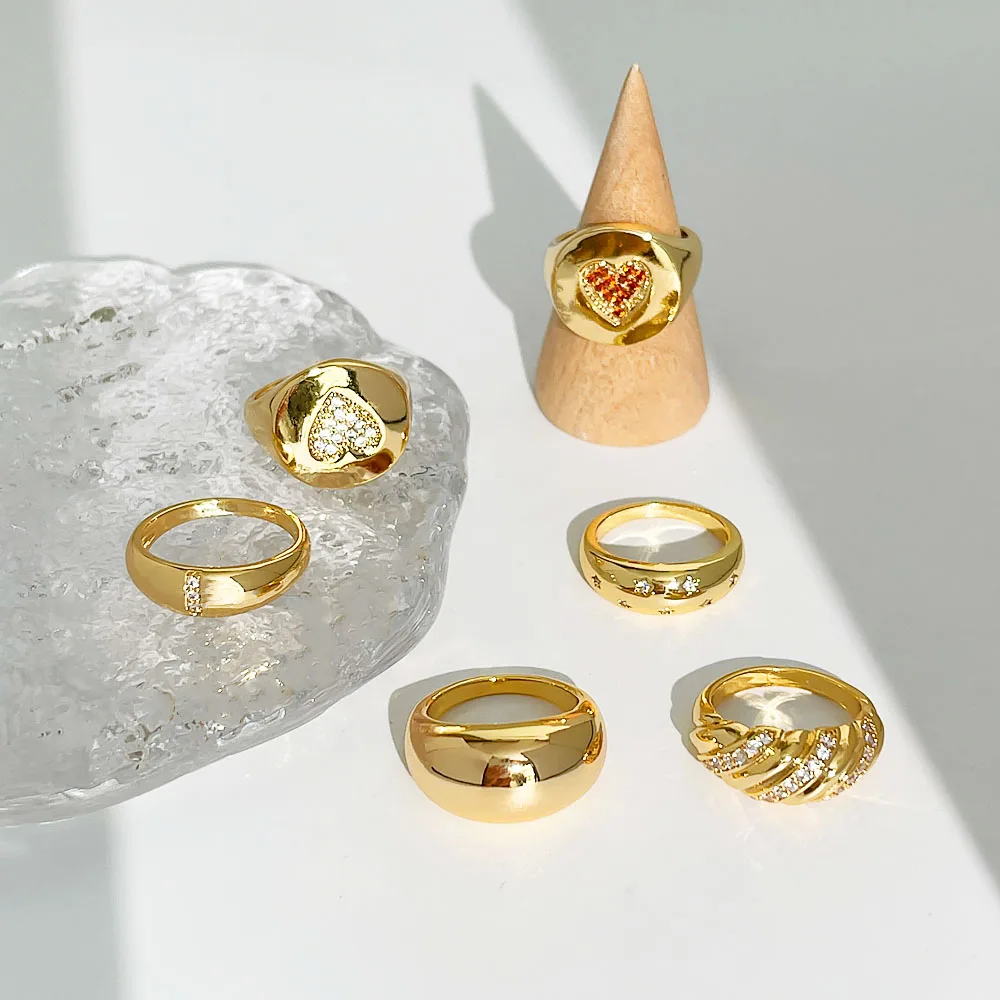 Peri'sBox Wholesale Gold Color Brass Jewellery Minimalist Chunky Ring Sets For Women Classsic Heart Geometric Micro Zircon Rings - Image 5
