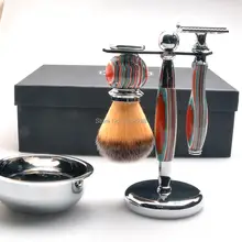 CSB 4 шт. Мужская бритва подарочный набор щетка для бритья с DE безопасная стойка для бритвенного станка мыльница черная Подарочная коробка Мужская s Уход Набор для бритья