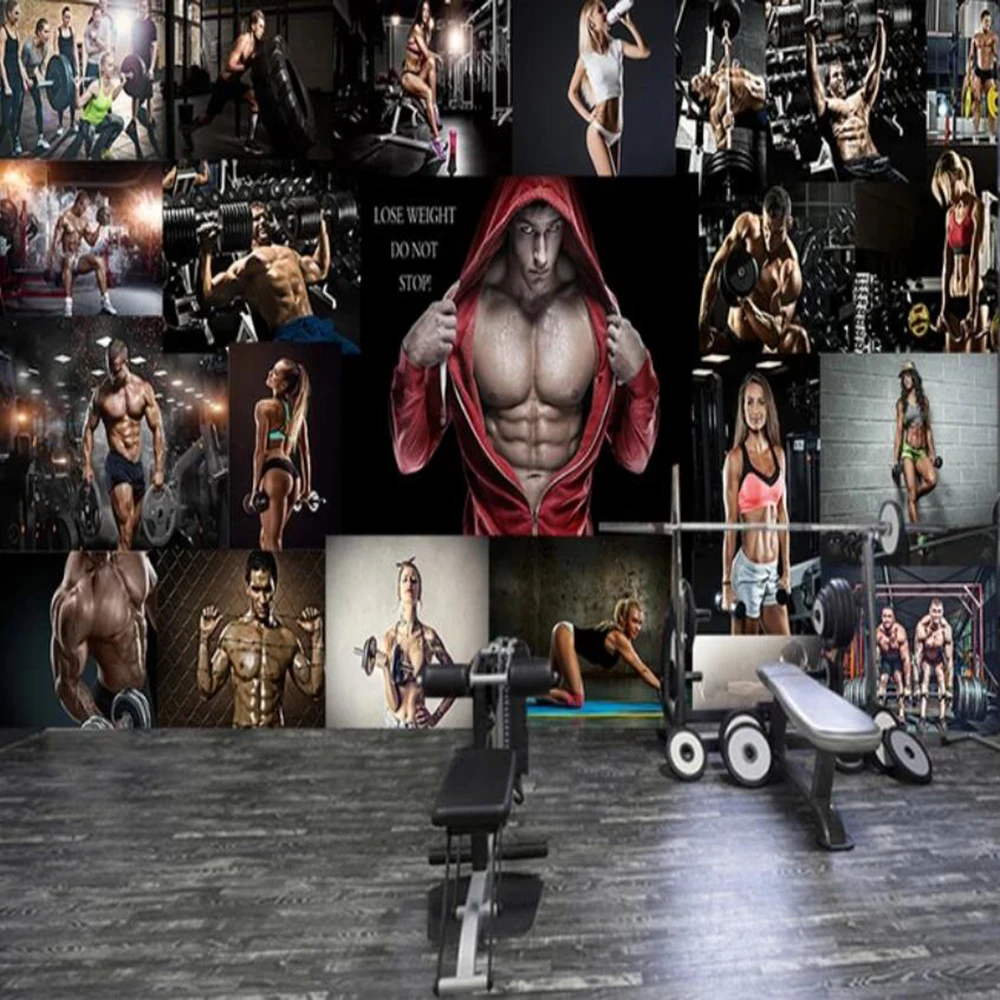 

Milofi custom large 3D wallpaper mural gym boxing hall sexy men and women poster tooling background wall decoration mural