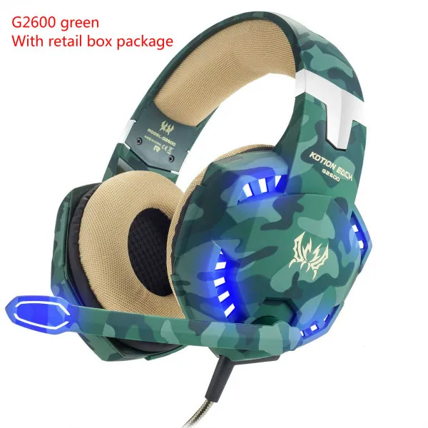 KOTION каждый G2600 Игровые наушники проводные наушники стерео наушники глубокий бас с микрофоном светодиодный свет для PS4/ Xbox one/ноутбук - Цвет: Greem box package