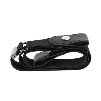 

Women Men Simple Artificial Leather Pants Elastic Waist Belt Stretch Jeans Dresses Invisible No Buckle