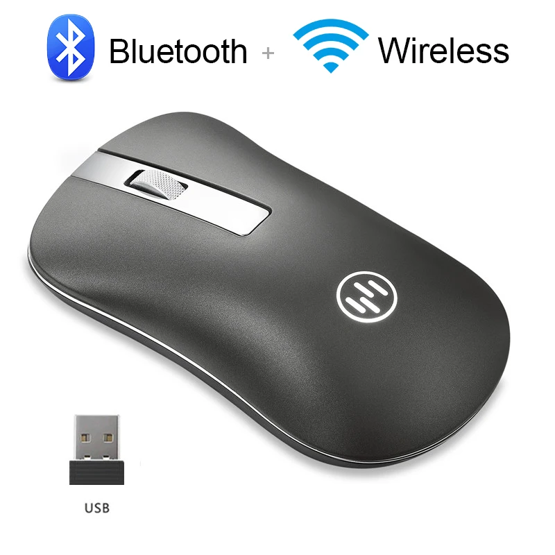 Dark Black Bluetooth Wireless Mouse Bluetooth Computer Mouse Gamer Silent Mouse Rechargeable Ergonomic Mice Wireless Type C USB Adapter For PC Laptop - Цвет: Dark Black Bluetooth