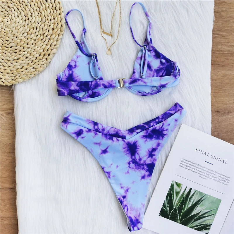 2020 Sexy Bikinis Swimsuit Women Bandage Printing Swimwear Underwire Bikini Set Tie-dye Gradient Bathing Suits Summer Beach Wear