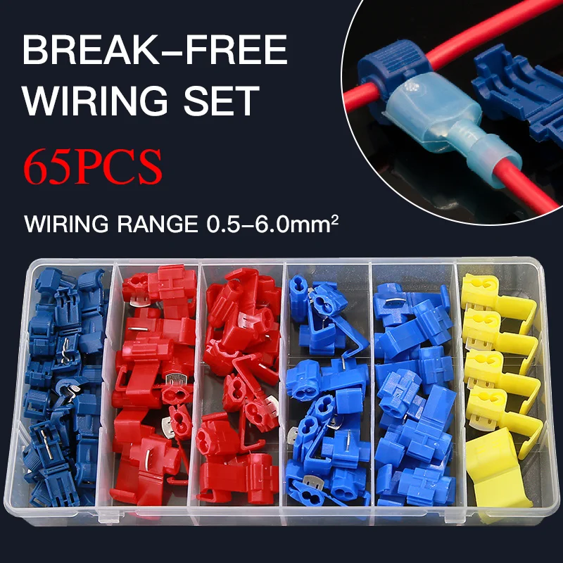 65pcs Line Connector 10-24A Terminal Joint Blue Red Quick Connection Clip Wire Crimp Splitter Lip Break Clamp Soft Distributor |