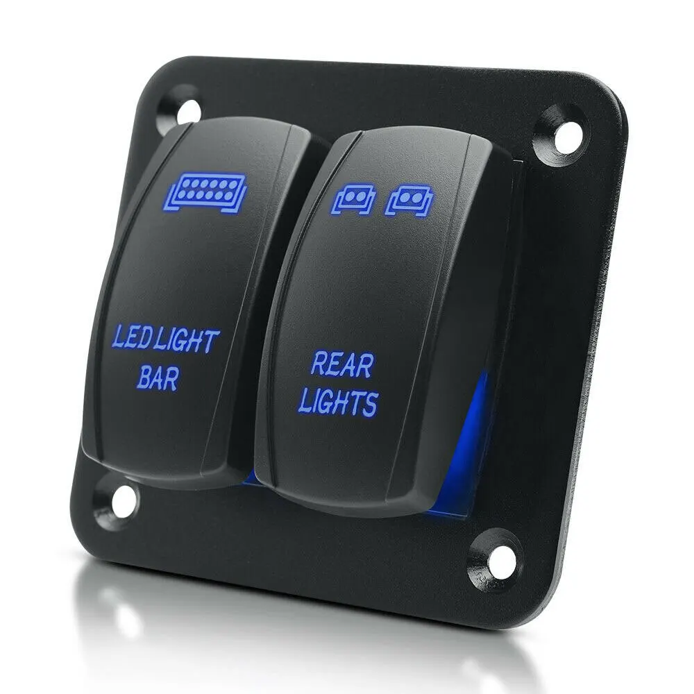 1pc Universal Blue Rocker Switch Panel LED Light Bar & Rear Light 12V 24V 5 Pin ON/Off Toggle Switch Control Panel with LED