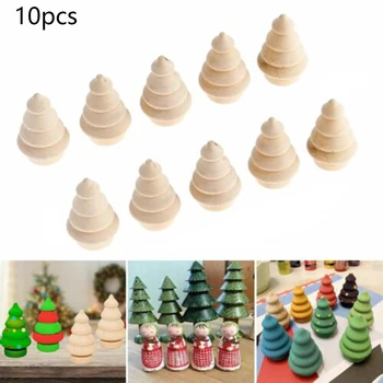 

10Pcs Wooden Christmas Tree DIY Kids Gifts Graffit Toys Decor Accessories