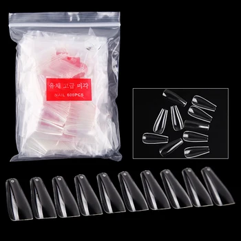 

600 White / Transparent Transparent French Fake Acrylic Nail Sticker Full Cover Nail Art Manicure Tool UV Gel Fake Nail Sticker