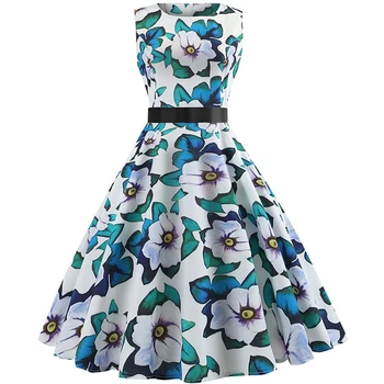 

Striped Print Vintage Dress Women Summer Floral Midi Party Dresses Sleeveless Casual Elegant Tunic robe femme Plus Size Vestidos