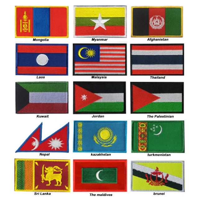 Embroidered Patches National Flag Brunei Sri Lanka Maldives Kazakhstan Nepal Palestine Kuwait Thailand Malaysia Laos Flag Badges Patches Aliexpress