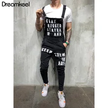 Мужской комбинезон, уличная одежда, штаны на подтяжках, мужские джинсовые комбинезоны с дырками и карманами, джинсы с буквенным принтом размера плюс, хип-хоп Y