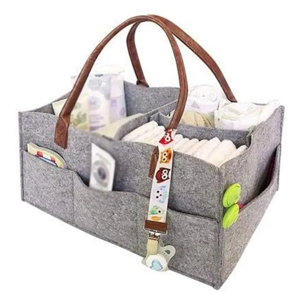 Foldable Felt Compartments Baby Diaper Caddy Portable Organizer Bag