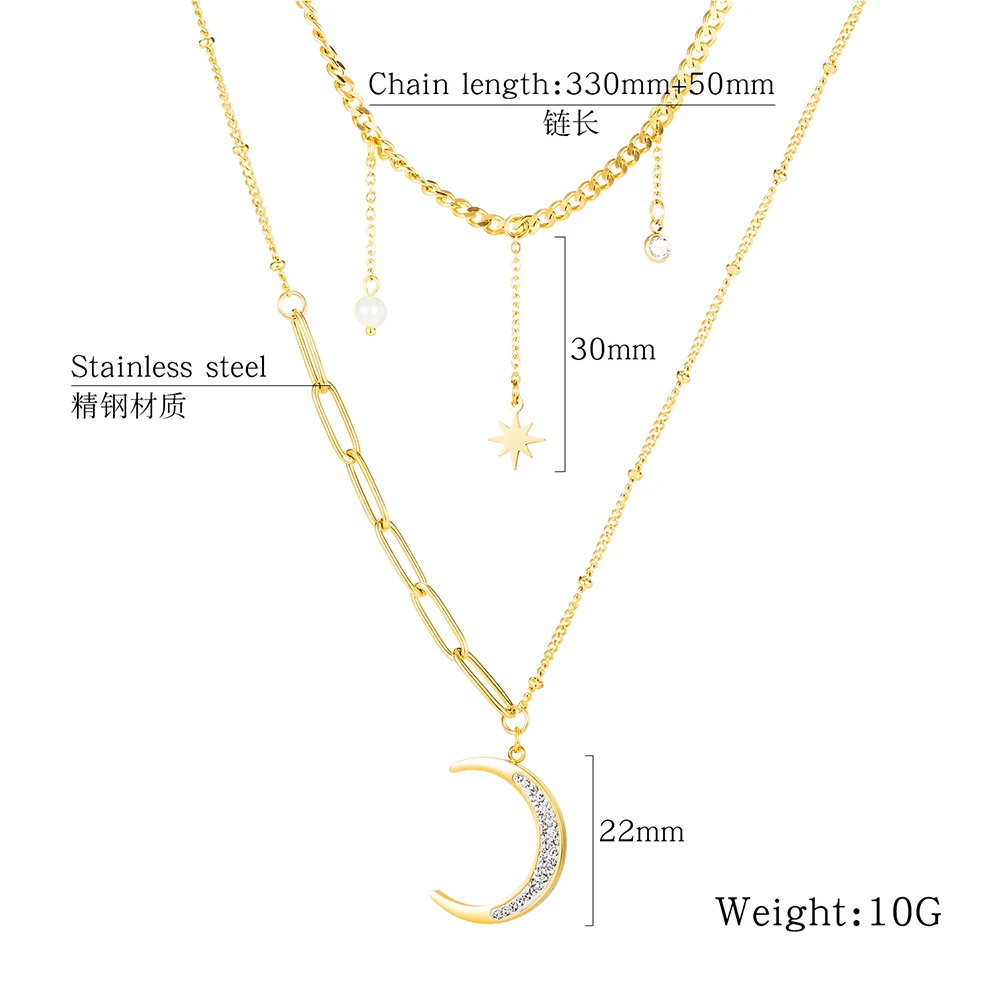 Yobest Fashion Simple Double Layer Star Moon Charm Necklace Delicate Clavicle Chain Zircon Necklace For Women Jewelry - Image 2