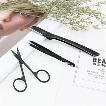 

3pcs/set Portable Eyebrow Trimmer Kit Eyebrow Razor Set Eyebrow Tweezers Comb Eye Brow Shaper Scissors Women Face Razor Makeup