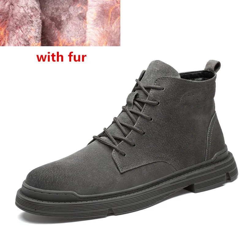 gray fur Мужская обувь; ботильоны для взрослых; военные ботинки; плюшевые теплые мужские зимние ботинки; мужские замшевые кожаные кроссовки; зимние ботинки; N5 - Цвет: gray fur
