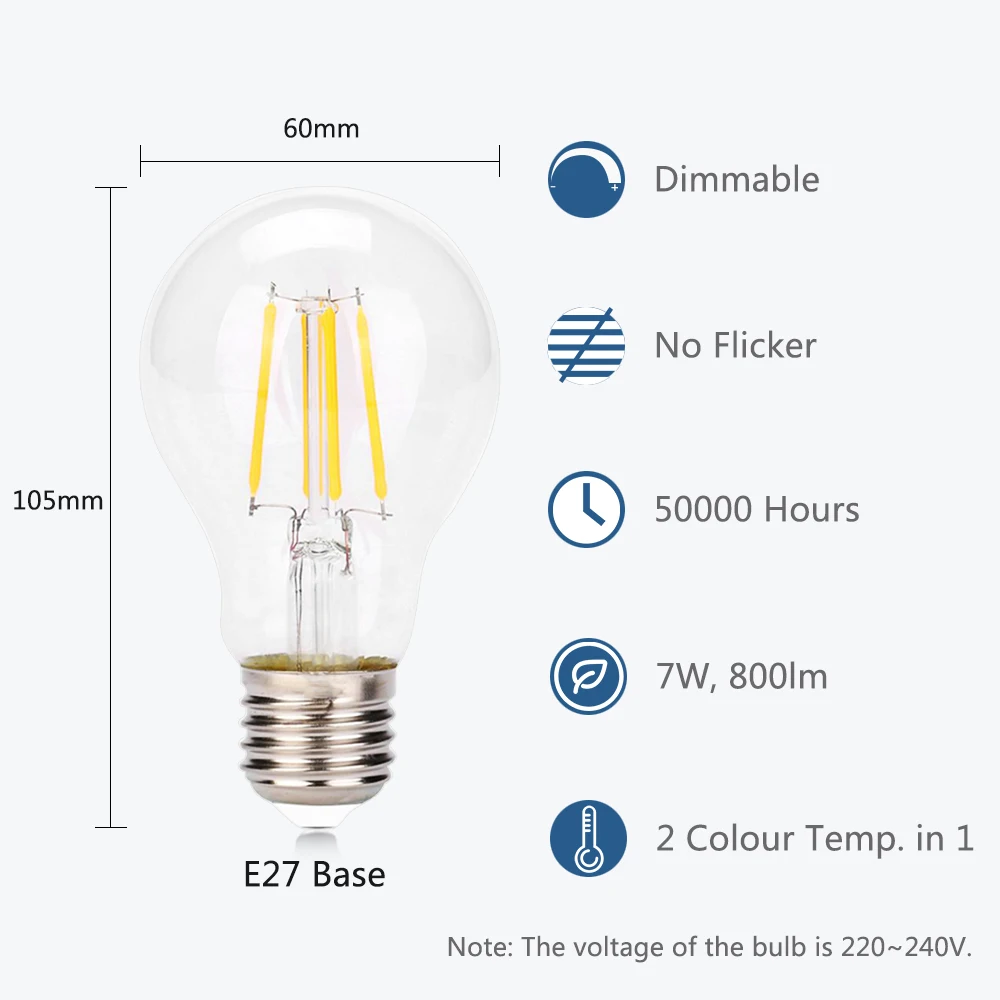 Умная Светодиодная лампа накаливания диммер ZigBee 3,0 Alexa Amazon Echo плюс голос Управление E27 7 Вт 800LM теплый белый и холодный белый свет