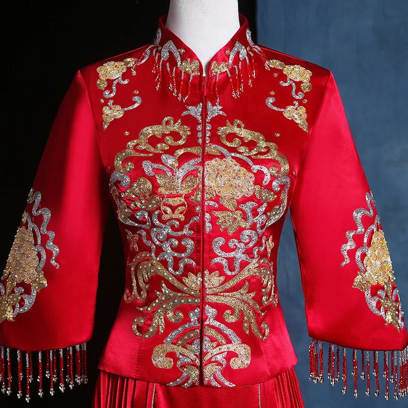 Женское традиционное платье невесты Cheongsam длинное китайское 2019 Новое свадебное платье женское элегантное китайское современное платье