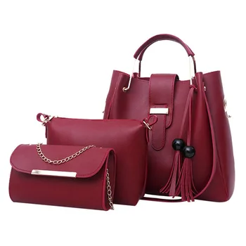 

Tassel Bucket Bag Women Leather Handbags Set 2018 Luxury Brand Shoulder Crosbody Bags+Chain Women Messenger Bags Bolsa Feminina