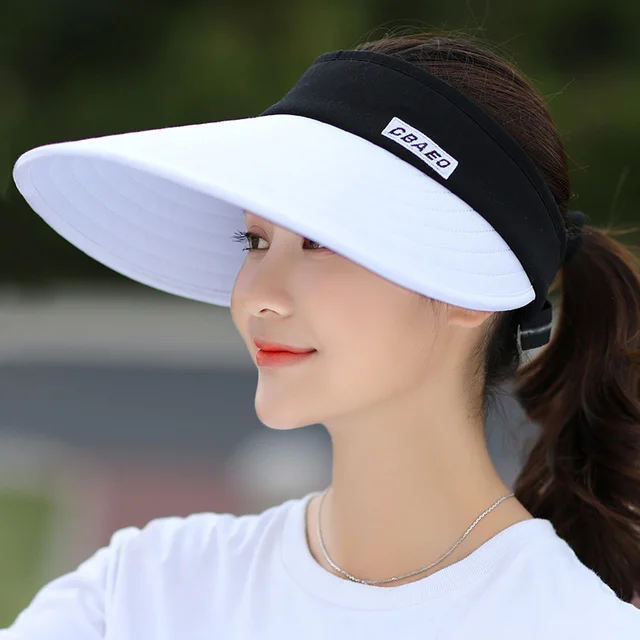 2021 Simple Women Summer Sun Visor Wide Brim Hat Beach Hat Adjustable UV Protection Female Cap Packable 2