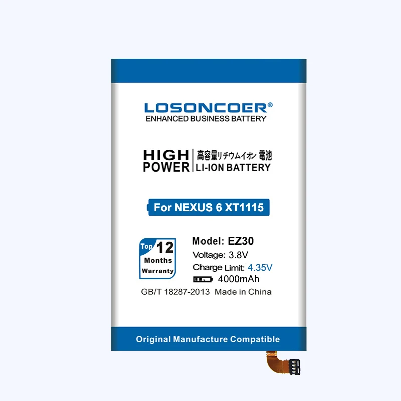 100% Оригинальный аккумулятор LOSONCOER 4000 мАч EZ30 для Motorola Nexus 6 Google XT1115 XT1110 Xt1103 Nexus6