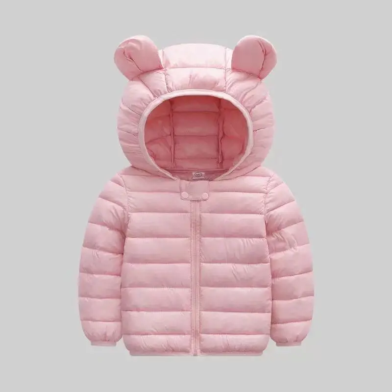 Pink Зимнее пальто для маленьких мальчиков; легкая Детская куртка; однотонные пуховые хлопковые куртки с капюшоном; одежда для малышей; одежда для маленьких девочек - Color: Pink