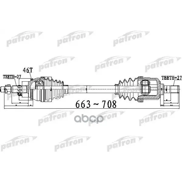 Полуось Передний Мост Справа 27x663x60x27 Abs:46t Hyundai Elantra [Jd] 1,6 07- I30 [Jd] 08- PATRON арт. PDS0495