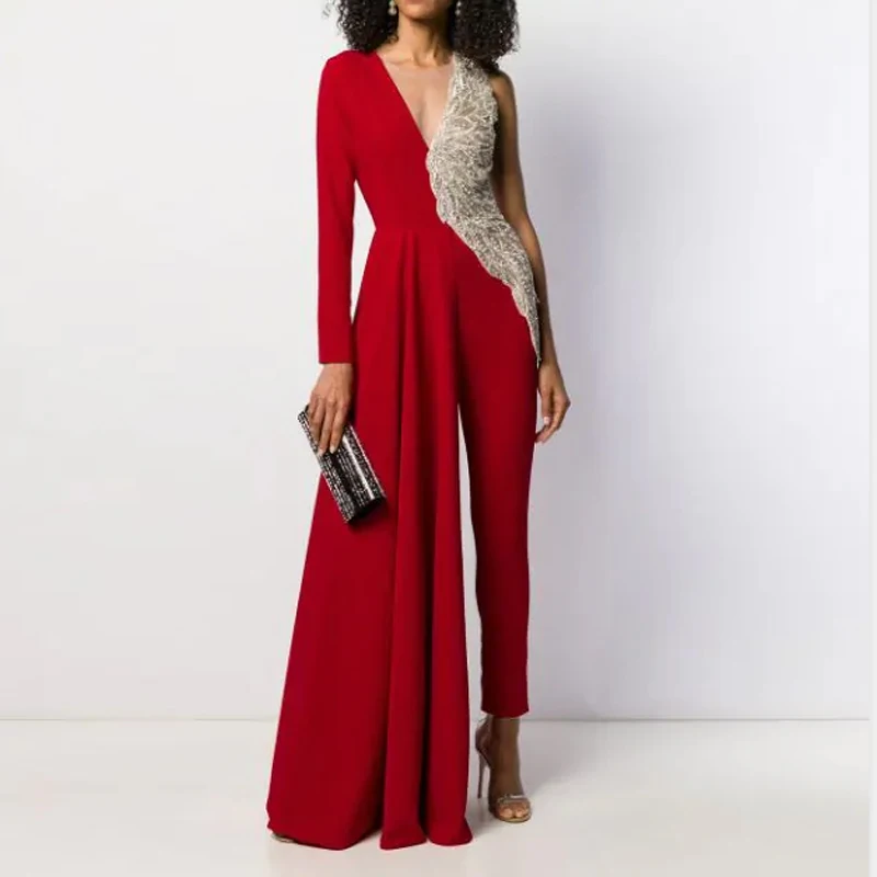 

Linglewei New Spring and Summer Women's Suit sexy deep V slim one-piece pants