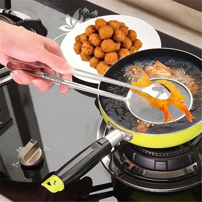 

Multi-functional Stainless Steel Food Filter Clip Mesh Strainer Spoon BBQ Fried Oil-Frying Colander Drain Clip Kitchen Tools