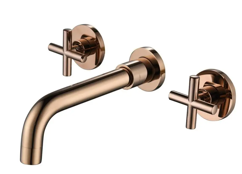 Rose Gold Смесители для раковины латунь золото/никель золото на бортике квадратная Ванная Комната Смесители для раковины 3 отверстия двойная ручка горячей и холодной воды TapXR8252 - Цвет: Rose Gold
